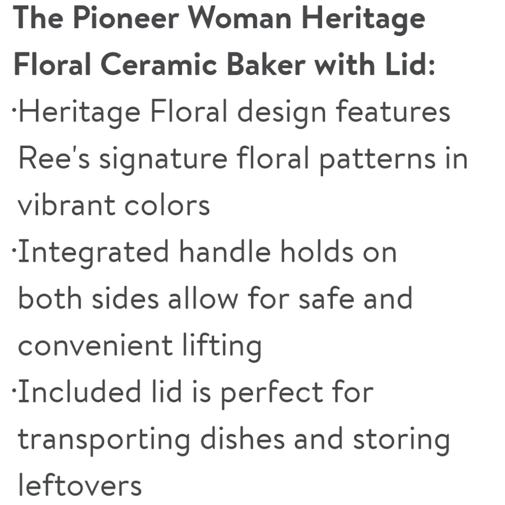 ❤️ New Pioneer Woman Heritage Floral Ceramic Baker Dish with Lid - Picture 5 of 7